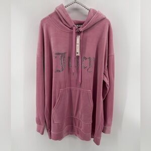 Juicy Couture Velour Long Sleeved Hoodie Kangaroo Pocket Embellished Rose XL NWT